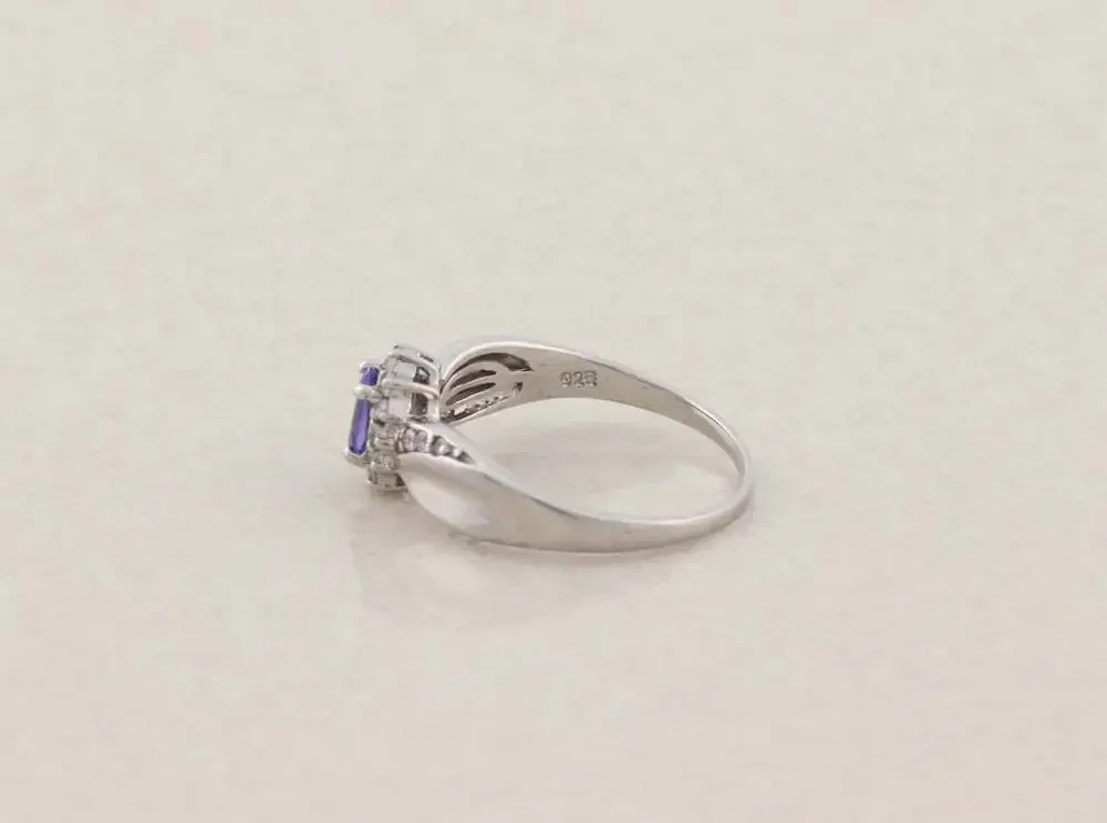 Sterling Silver Natural Tanzanite & White Zircon Ring Size 9 1/4